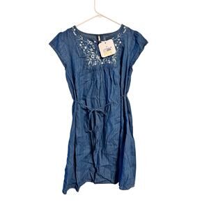Isabel Maternity Chambray Tie Waist Short Sleeve Dress Size XS NWT